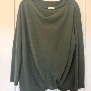 Promesa Dark Olive Draped Cowl Neck Sweater with Front Twist